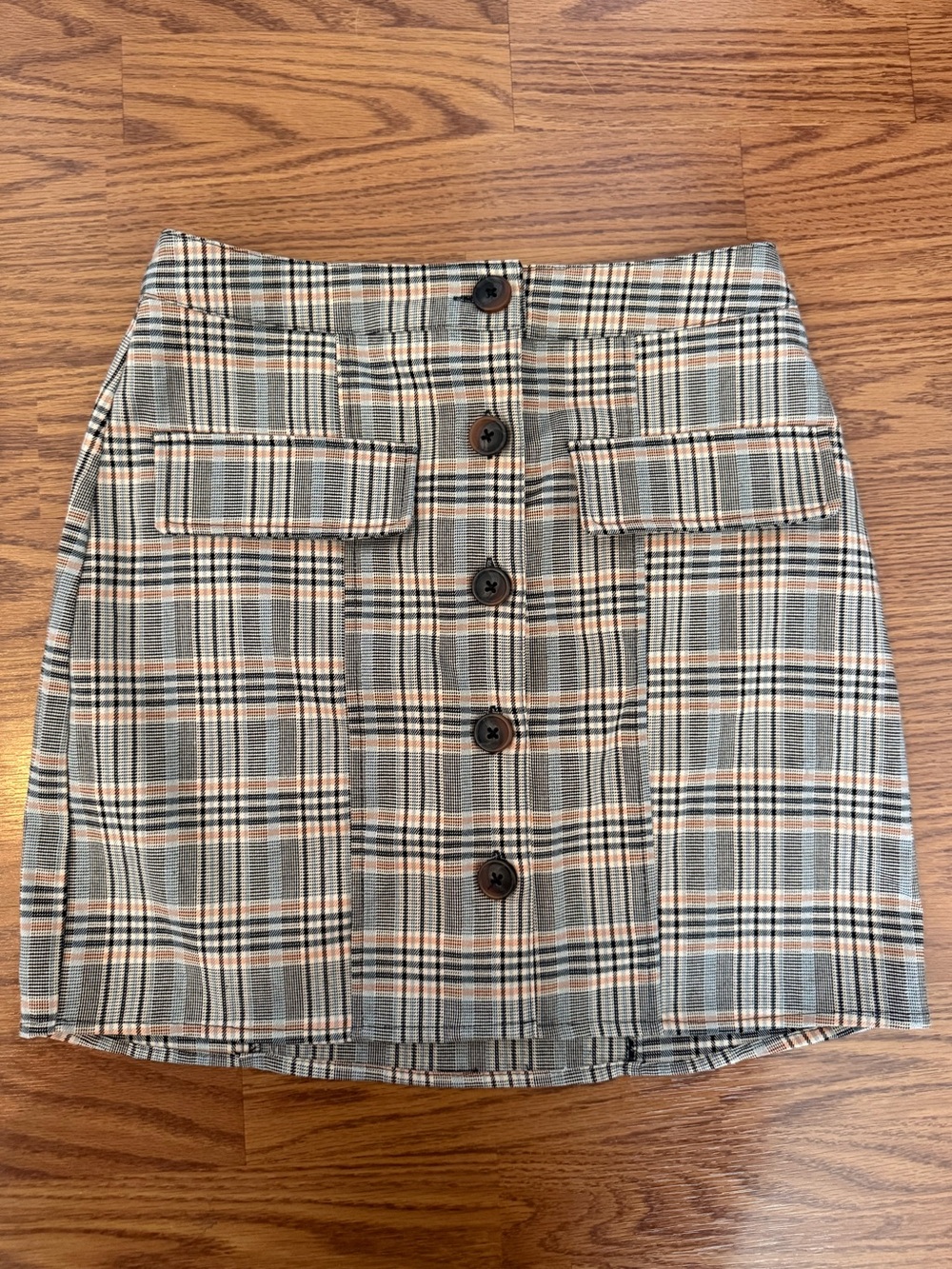 NWT Urban Outfitters High Waist Plaid Button-Front Mini Skirt Brown Motif Sz XS
